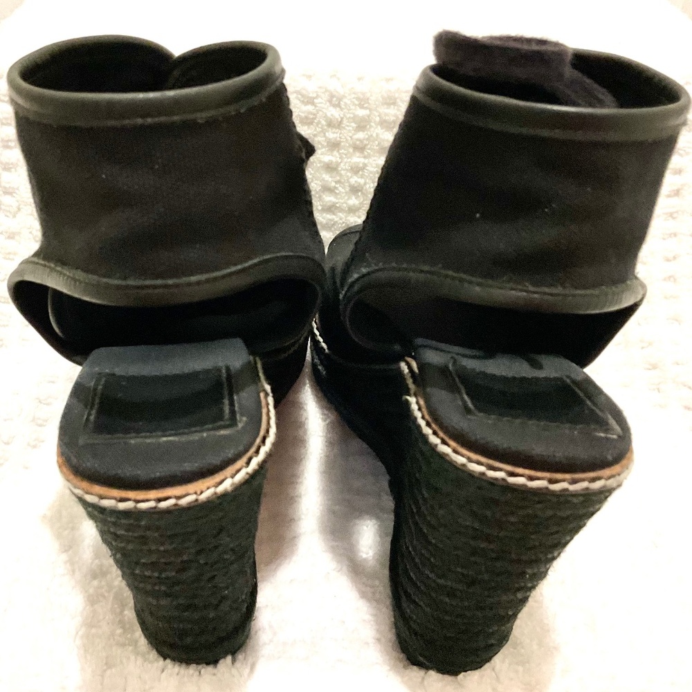 TORY BURCH Black and gold Canvas Espadrille Wedge Heel Platform Lace Up Size 7B - Picture 13 of 16